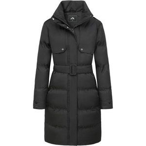 Women's Long Winter Coat Puffer Jacket Thickened Down Parka Maxi Coat, Black